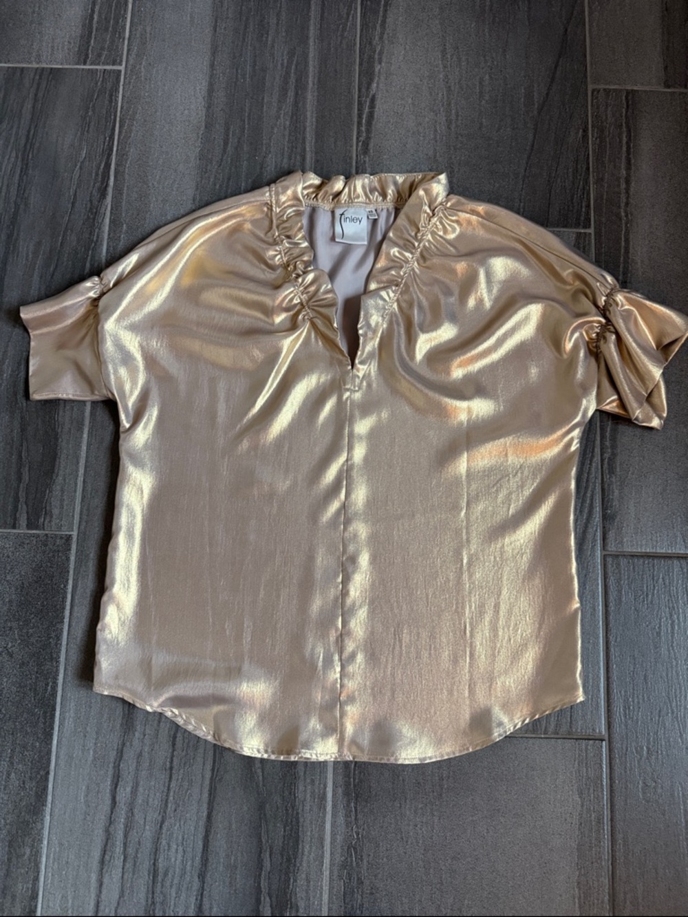 Finley Crosby Metallic Gold Short-Sleeve Blouse